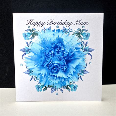 Gardening, yoga class, cooking gourmet meals, or relaxing with a great book. Blue Carnation Happy Birthday Mum Card | Decorque Cards