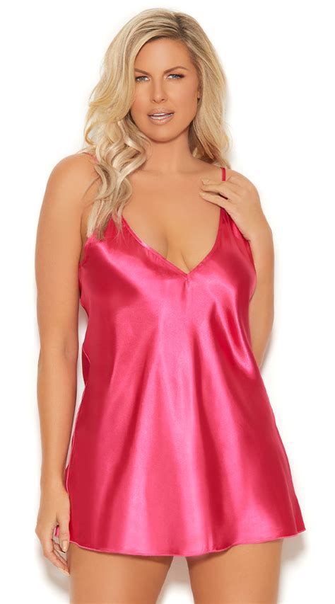 Plus Size Sexy Thing Satin Chemise Black Satin Chemise