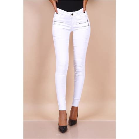 Sexy Damen Skinny Jeans mit Zippern Weiß 34 95