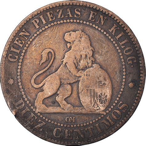 Coin Spain 10 Centimos 1870 European Coins