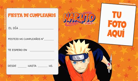Naruto Tarjetas Con Foto Para Editar Invitaciones De Cumpleaños Infantiles Con Foto