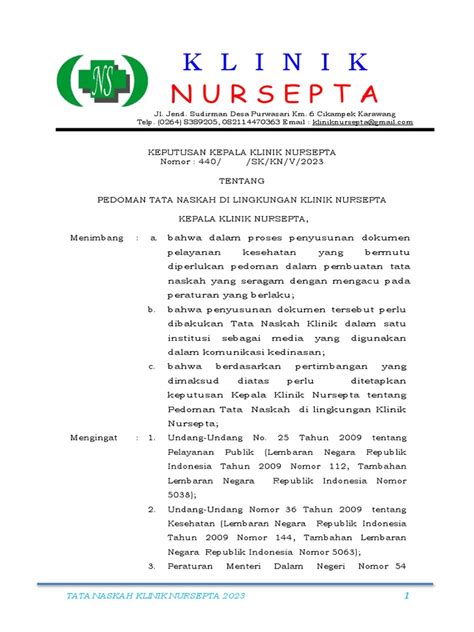 Sk Tata Naskah Klinik Nursepta 2023 1 Pdf