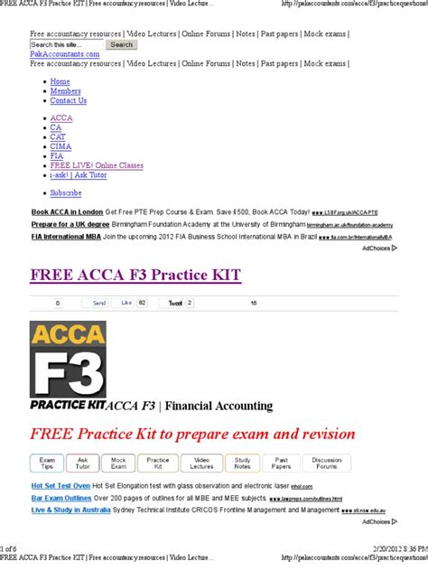 You need to buy a revision kit from. FREE ACCA F3 Practice KIT _ Free Accountancy Resources ...