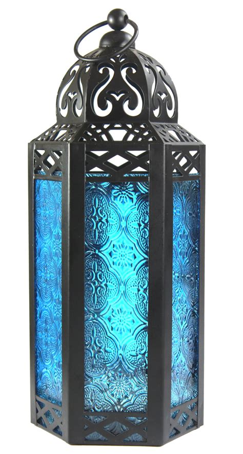 Blue Glass Decorative Moroccan Style Candle Lantern