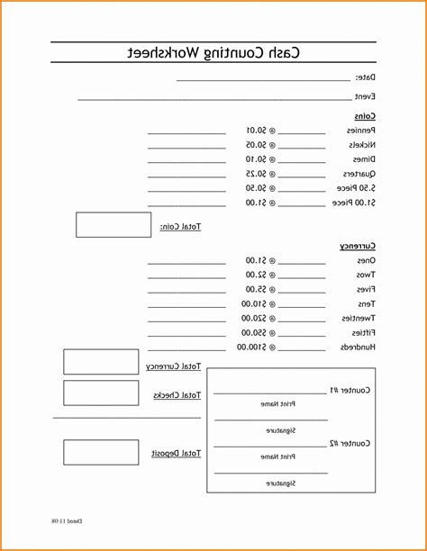 Printable Daily Cash Drawer Count Sheet