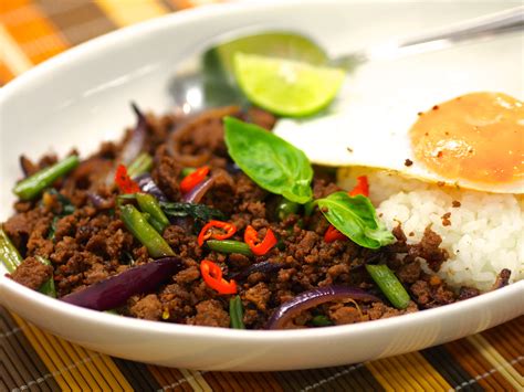 Thai Style Spicy Basil Fried Minced Beef Phat Kaphrao Ground Beef