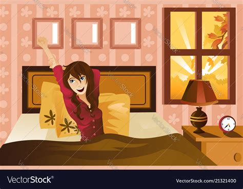 Woman Waking Up In Morning Royalty Free Vector Image