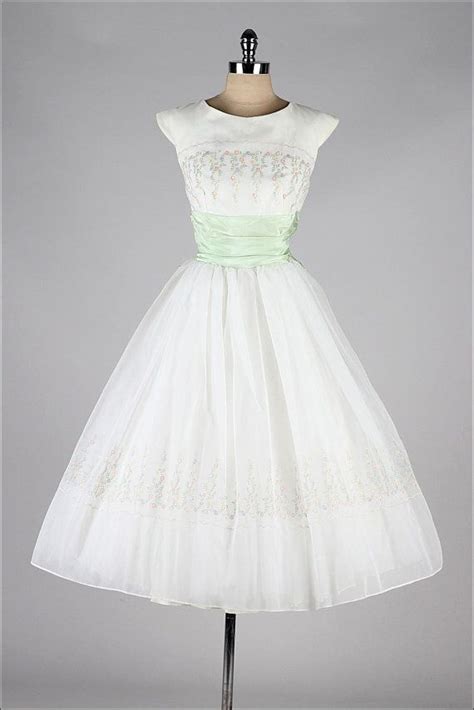 Vintage 1950s Dress White Chiffon Flocked By Millstreetvintage