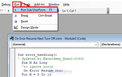 Excel Vba Turn Off The On Error Resume Next Exceldemy