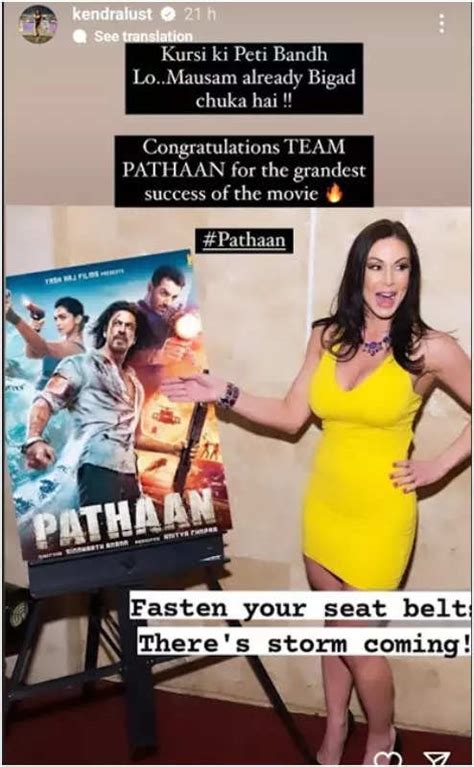 Adult Film Star Kendra Lust Poses With ‘pathaan’ Poster Says ‘mausam Already Bigad Chuka Hai