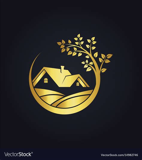 Home Ecology Gold Tree Logo Royalty Free Vector Image