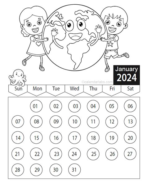 2024 Kids Coloring Book Calendar Free Printable Templates