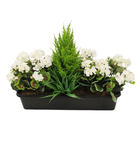 So i searched for faux window box filler, and while there's not a massive selection like you find for indoor faux flowers, there's still a decent selection have you ever filled your window boxes with faux flowers and greenery? Artificial Geranium Window Box | Fake Flower Box ...