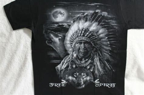 Indian Chief Wolf Wolves Moon Native American Free Spirit T Shirt Ebay