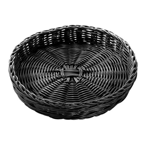 Natural rattan in a clean coil design creates an elegant home for your favorite plants. Tablecraft HM2469 Black Round Rattan Basket 12" x 2"