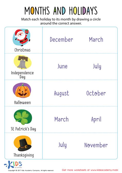 Months And Holidays Worksheet Free Printable Pdf For Kids