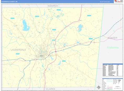 Lauderdale County Ms Zip Code Wall Map Basic Style By Marketmaps