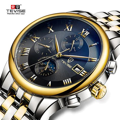 Tevise Mens Watches Automatic Mechanical Watch Moon Phase Waterproof