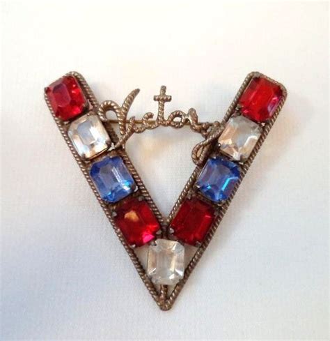 Victory Pin With Red White And Blue Rhinestones Red White Blue Blue