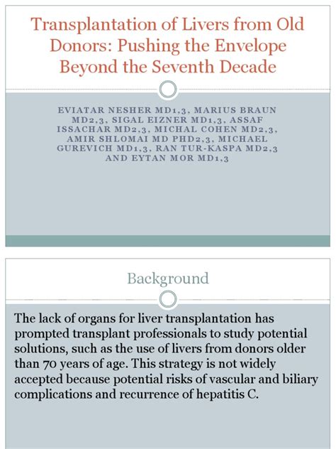 Transplantation Of Livers From Old Donors Pdf Organ Donation