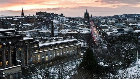 都市、 冬、 雪、 建物、 建築、 エジンバラ、 スコットランド、 イギリス、 木、 長時間露光、 Hdデスクトップの壁紙