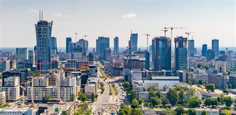 A city centre is the commercial, cultural and often the historical, political, and geographic heart of a city, especially those in the western world. Warsaw city center : poland