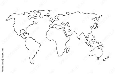 The World Outline Map With Continents Stock Vector Il