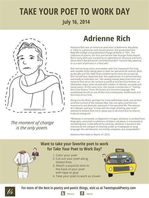This information might be about you, your preferences or your device and is mostly used to make the site work as you expect it to. Take Your Poet to Work: Adrienne Rich