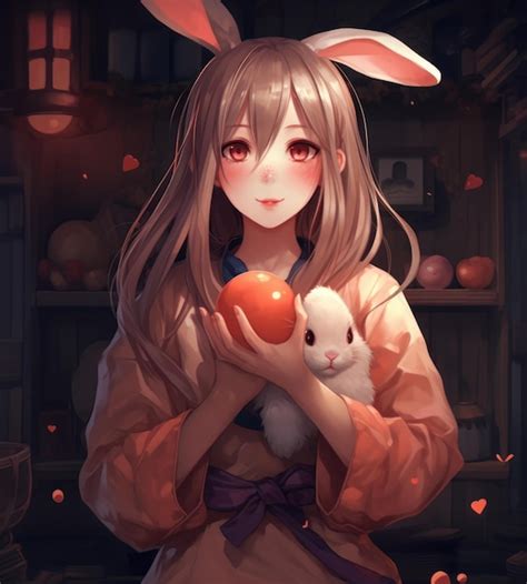 Premium Ai Image Anime Girl With Bunny Ears Holding A Carrot