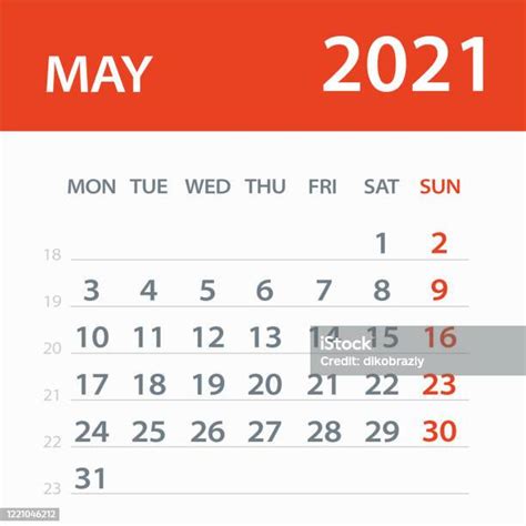 Ilustración De Mayo 2021 Hoja Del Calendario Ilustración Vectorial Y