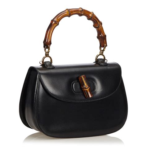 Gucci Vintage Bamboo Leather Bag Black Leather Handbag Luxury