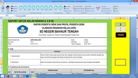 Aplikasi Raport Kurikulum 13 Revisi untuk SD Kelas 1-6