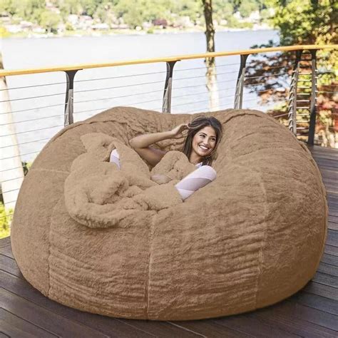 Ft Giant Fur Bean Bag Cover Living Room Furniture Big Round Soft Fluffy Faux Fur Lazy Sofa Bed