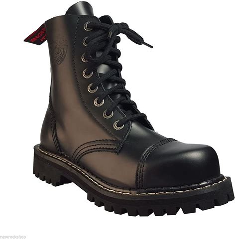 angry itch black leather combat boots 8 hole punk army ranger steel toe boots