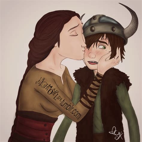 Young Hiccup Being Kissed By His Mama Valka How To Train Your Dragon