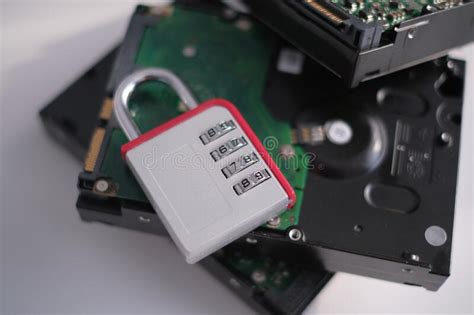 Encrypted Hard Disk Padlock With Cipher On An Opened Hard Disk Data