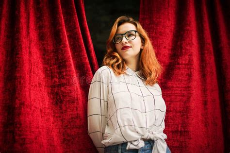 Attractive Redhaired Woman In Eyeglasses Stock Photo Image Of Face