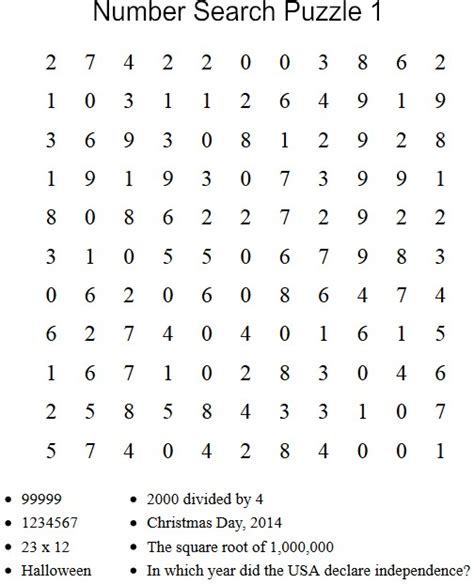 Free Puzzles To Print Number Search Puzzle 1