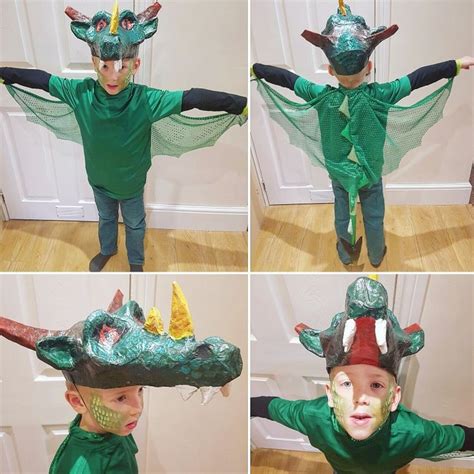 Diy Dragon Costume Papermache Dragon Hat Fabric Wings Tail And
