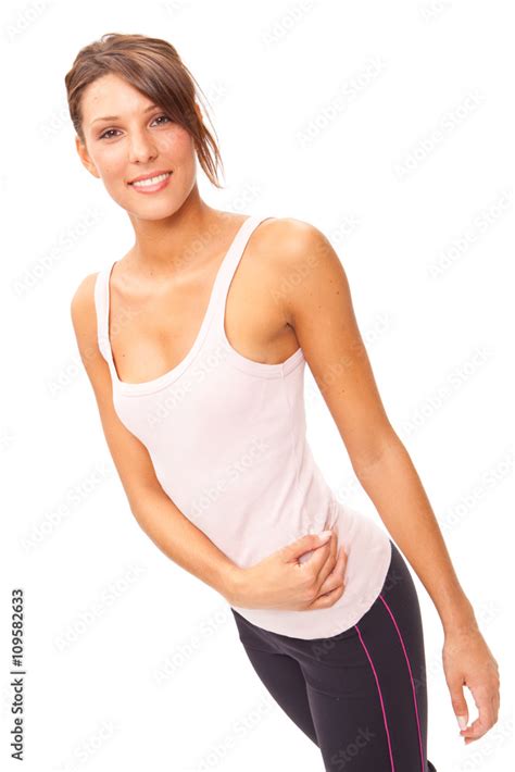 Beautiful Fitness Sporty Brunette Girl Isolated On White Stock Photo