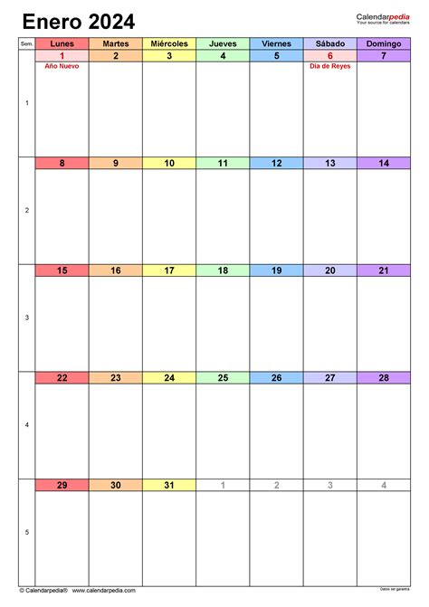 Calendario Enero En Word Excel Y Pdf Calendarpedia