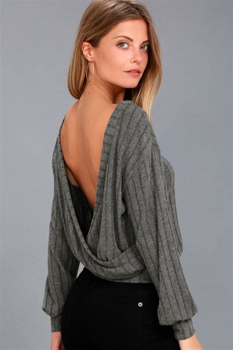 Sweetest Dreams Charcoal Grey Backless Sweater Top Mod And Retro