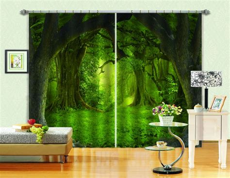 3d Green Forest C301 Blockout Photo Curtain Print Curtains Etsy