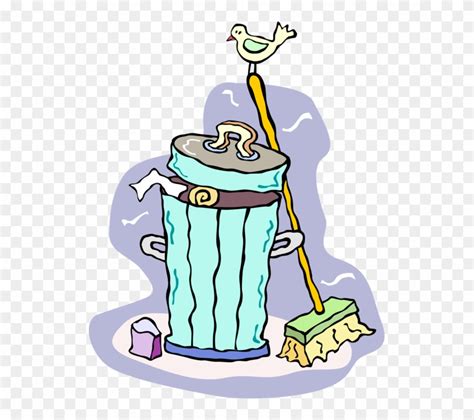 Vector Illustration Of Garbage Or Trash Can With Broom Broom And