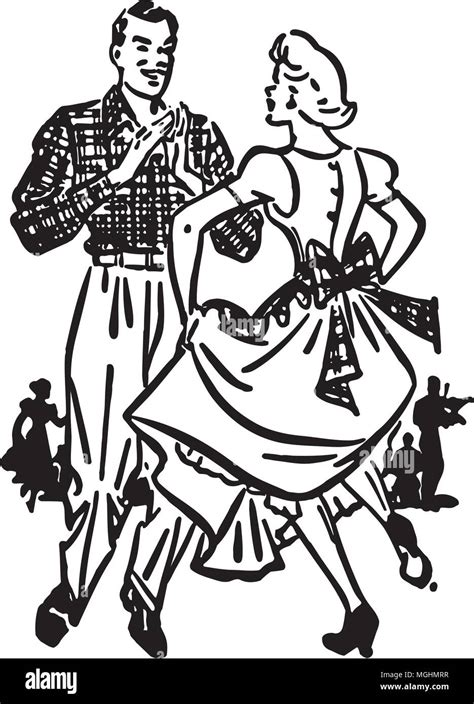 Square Dancers 2 Retro Clipart Illustration Stock Vector Image And Art