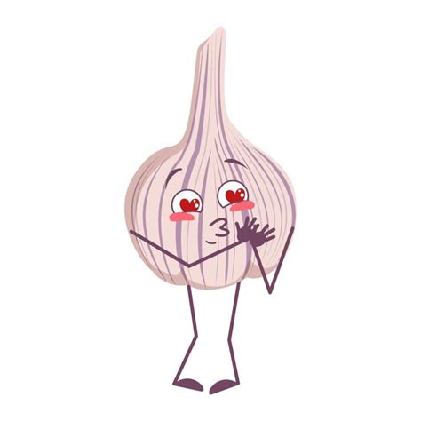 Premium Vector Cute Garlic Characters Falls In Love With Eyes Hearts Face Arms