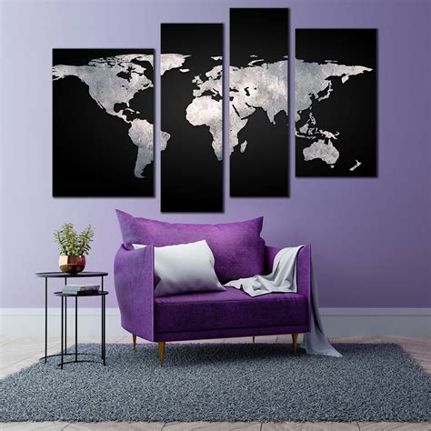 Flat World Canvas Print World Map Digital Painting 4 Piece Multi Canv