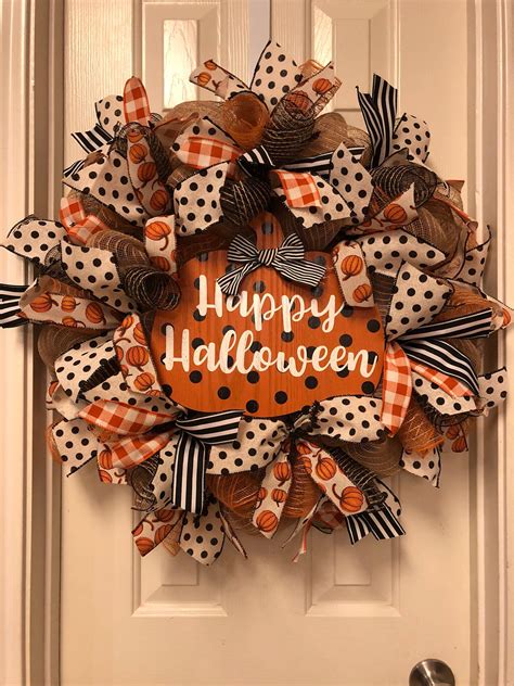 Halloween Wreath Fall Polka Dot Wreath Pumpkin Wreath | Etsy $85 ...