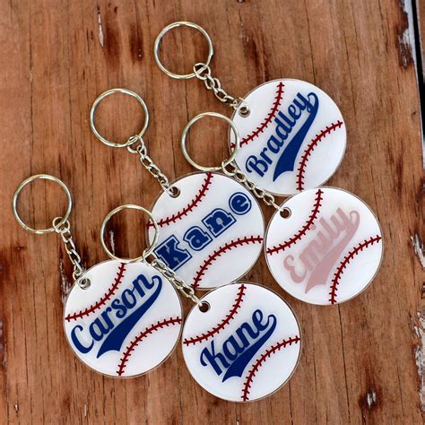 Personalized Name Baseball Keychains Round Baseball Key Etsy