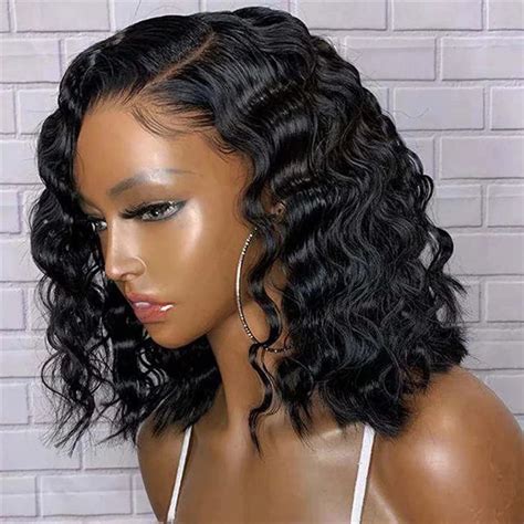 Amazon Com Oulaer Black Color Short Cut Bob Curly Human Hair X Hd